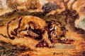 Löwe verschlingen ein Stück Fleisch Giorgio de Chirico